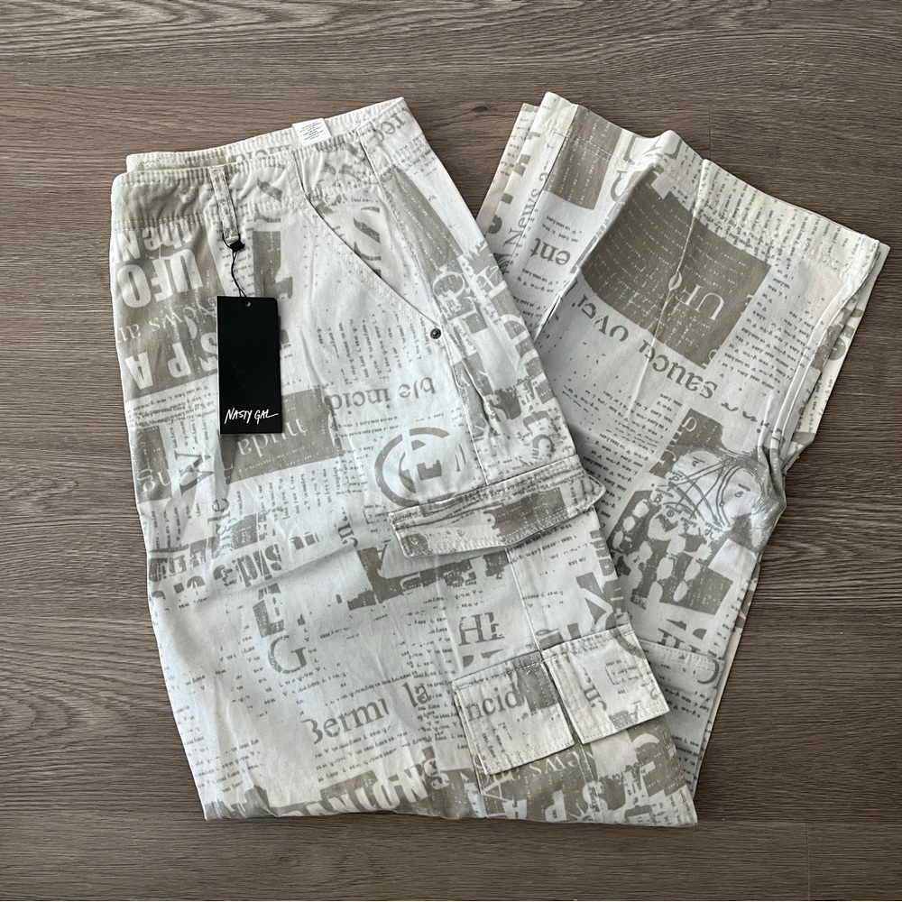 Nasty gal newspaper print oversized cargo pants size 14